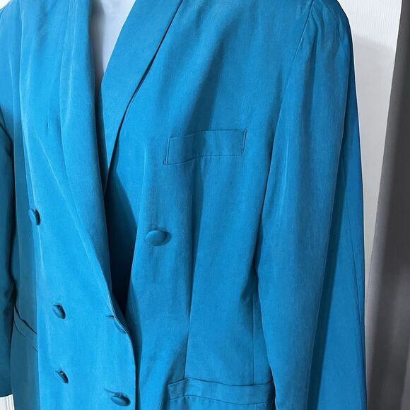 EN Avance Womens Blazer 100% Silk Teal SZ 16 Double Breasted Sophisticated Lux - Picture 4 of 11